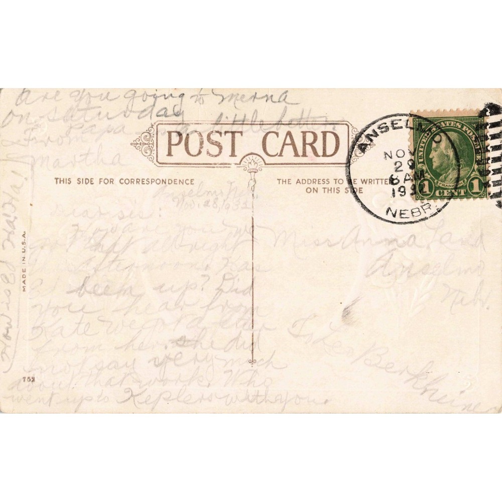 Vintage 1931 Birthday Postcard House Floral Pansies Anselmo Nebraska Postmark - Picture 2 of 2